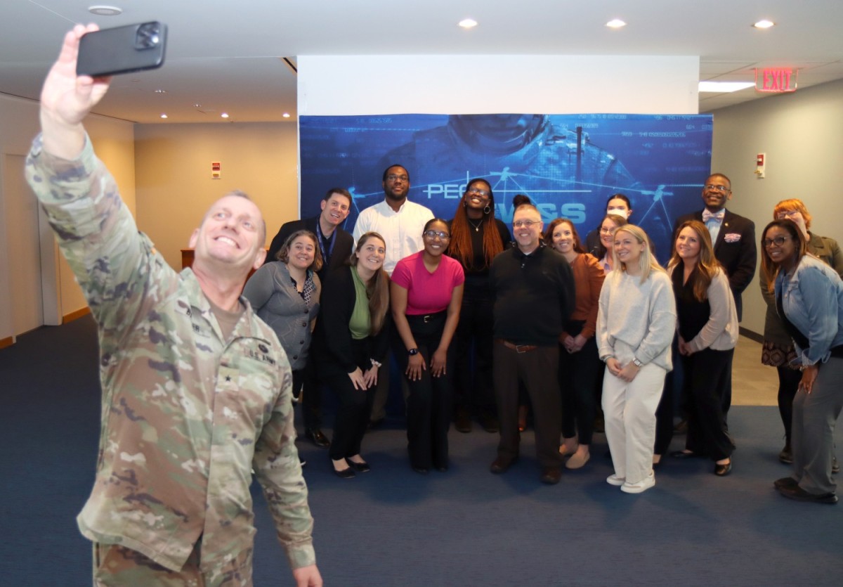 Brig. Gen. Ed Barker, PEO IEW&S, welcomes team members to the inaugural New Employee Orientation (Photo Credit: Courtesy)