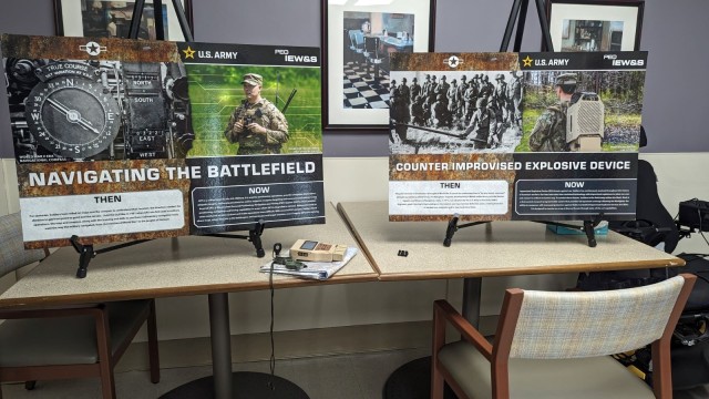 PEO IEW&S shared then and now posters with the veterans at the Perry Point VA facility. (Photo Credit: Megan Clark)