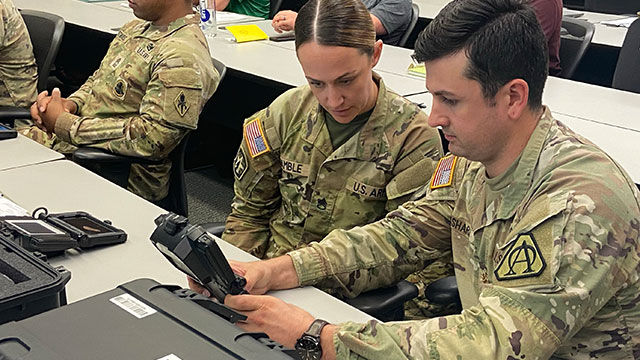 Soldiers at Fort Leonard Wood provided feedback after working with Next Generation Biometric Collection Capability (NXGBCC) equipment. (Photo Credit: Esther VanCleave)