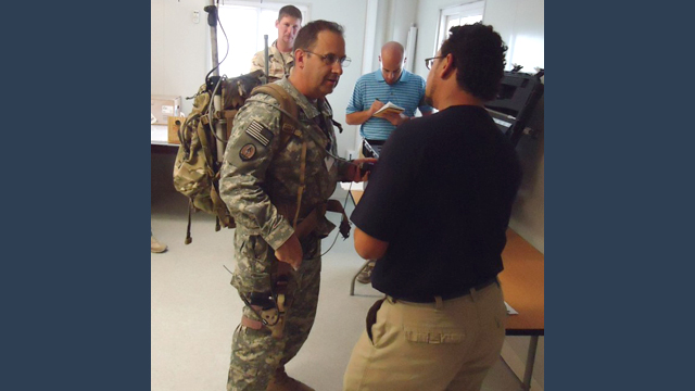 Brig. Gen. Harold Greene and teammates try out a Wolfhound system. (Photo Credit: Courtesy photo )