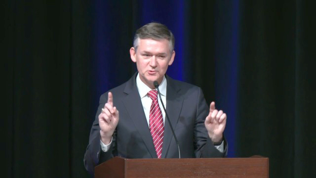 Hon. Douglas Bush, Assistant Secretary of the Army for Acquisition, Logistics and Technology, gives opening remarks at the 2024 Army Acquisition Executive Excellence in Leadership Awards Ceremony. (Photo Credit: Courtesy photo)