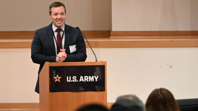 Nick Legrand, lead for PEO Integration Directorate's Open Architecture and Standards Team, provides the keynote speech at the ISA Community Summit (Photo Credit: PEO IEW&S)